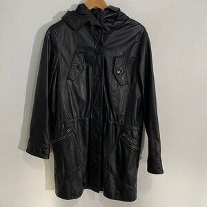 Vintage Lined Black leather hooded jacket- Danier